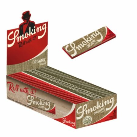 Papel de fumar Smoking orgánico de regular 50, contiene 50 libritos por estuche, y está elaborado con cañamo 100% Biológico, sin blaquear, libre de cloro.